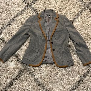 J.crew grey blazer with golden brown silk trim.